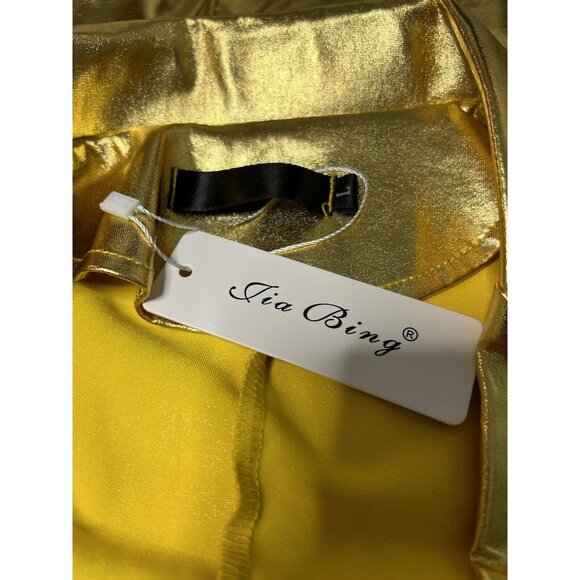 Gold Metallic Shiny Mens Blazer Suit Jacket 2 Button Sport Coat Large Prom New - Picture 9 of 11